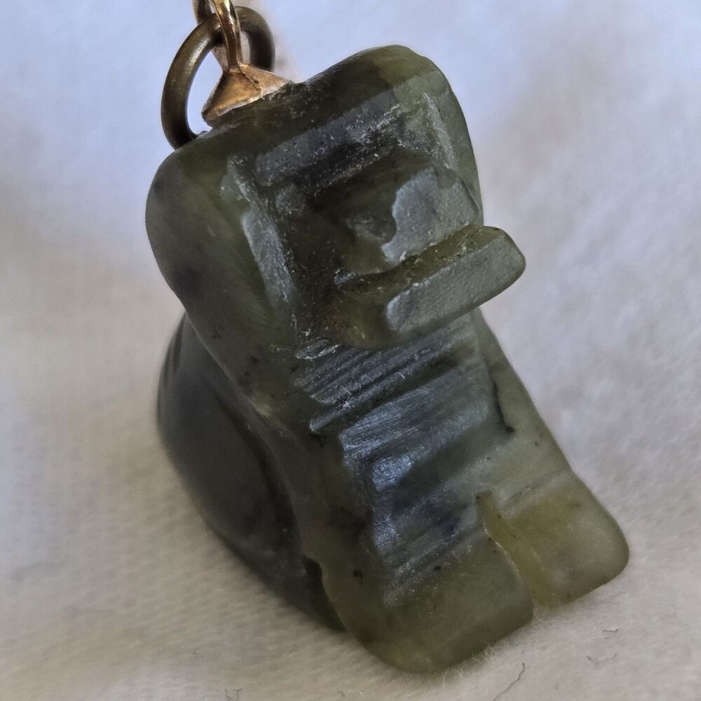 Vintage Carved Nephrite Jade Animal Pendant Necklace 1/20 12K Gold Filled Chain - Picture 4 of 16